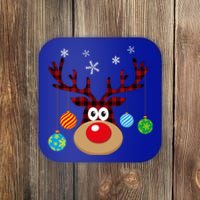 Buffalo Plaid Cute Reindeer Christmas Ornats Snowflakes Gift Coaster