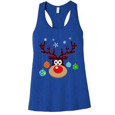 Buffalo Plaid Cute Reindeer Christmas Ornats Snowflakes Gift Women's Racerback Tank