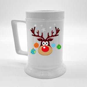 Buffalo Plaid Cute Reindeer Christmas Ornats Snowflakes Gift Beer Stein