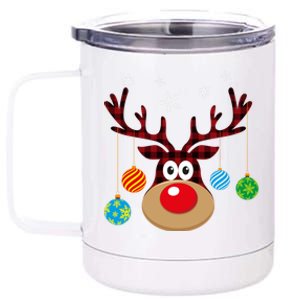 Buffalo Plaid Cute Reindeer Christmas Ornats Snowflakes Gift 12 oz Stainless Steel Tumbler Cup