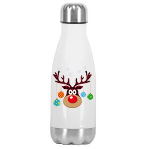 Buffalo Plaid Cute Reindeer Christmas Ornats Snowflakes Gift Stainless Steel Insulated Water Bottle