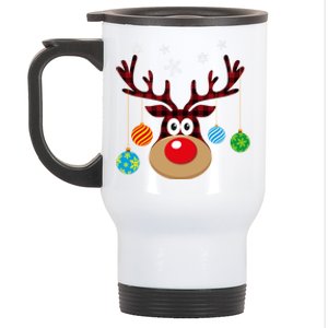 Buffalo Plaid Cute Reindeer Christmas Ornats Snowflakes Gift Stainless Steel Travel Mug