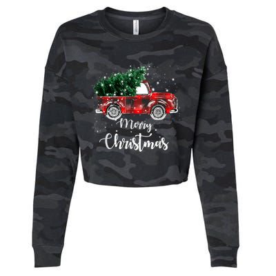 Buffalo Plaid Christmas Tree Red Truck Gift Cropped Pullover Crew