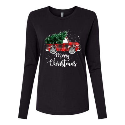 Buffalo Plaid Christmas Tree Red Truck Gift Womens Cotton Relaxed Long Sleeve T-Shirt