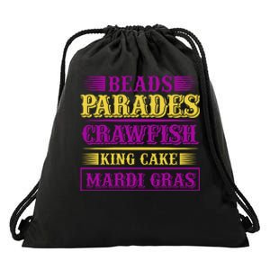 Beads Parades Crawfish King Cake Mardi Gras Drawstring Bag