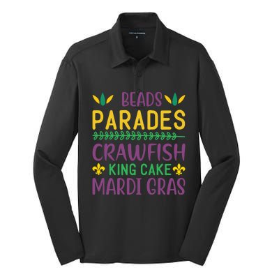 Beads Parades Crawfish King Cake Mardi Gras Silk Touch Performance Long Sleeve Polo