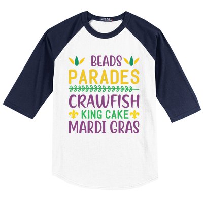 Beads Parades Crawfish King Cake Mardi Gras Baseball Sleeve Shirt