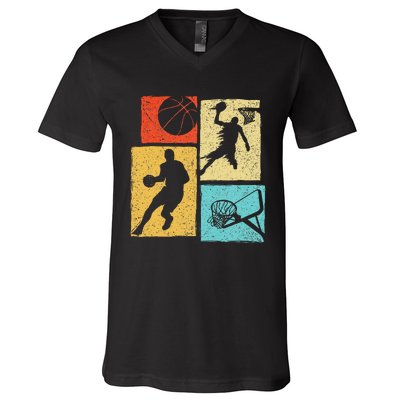 Basketball Players Colorful Ball Hoop Sports Lover V-Neck T-Shirt