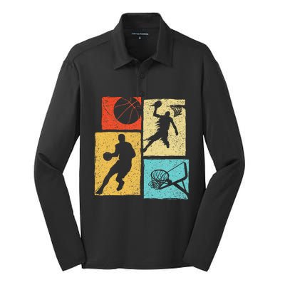 Basketball Players Colorful Ball Hoop Sports Lover Silk Touch Performance Long Sleeve Polo