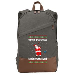 Best Pucking Christmas Ever Ice Hockey Stick Santa Player Gift Cotton Canvas Backpack