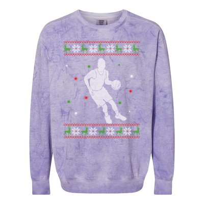 Basketball Player Christmas Cool Ugly Xmas Santa Basketball Funny Gift Colorblast Crewneck Sweatshirt