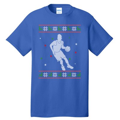 Basketball Player Christmas Cool Ugly Xmas Santa Basketball Funny Gift Tall T-Shirt