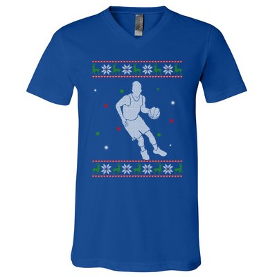 Basketball Player Christmas Cool Ugly Xmas Santa Basketball Funny Gift V-Neck T-Shirt