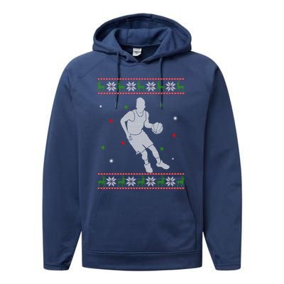 Basketball Player Christmas Cool Ugly Xmas Santa Basketball Funny Gift Performance Fleece Hoodie