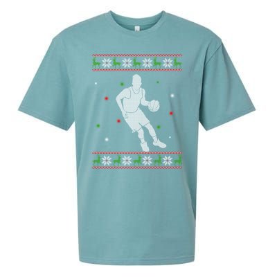 Basketball Player Christmas Cool Ugly Xmas Santa Basketball Funny Gift Sueded Cloud Jersey T-Shirt