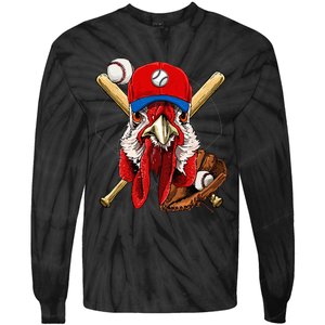 Baseball Player Chicken Pitcher Catcher Baseball Coach Farm Tie-Dye Long Sleeve Shirt