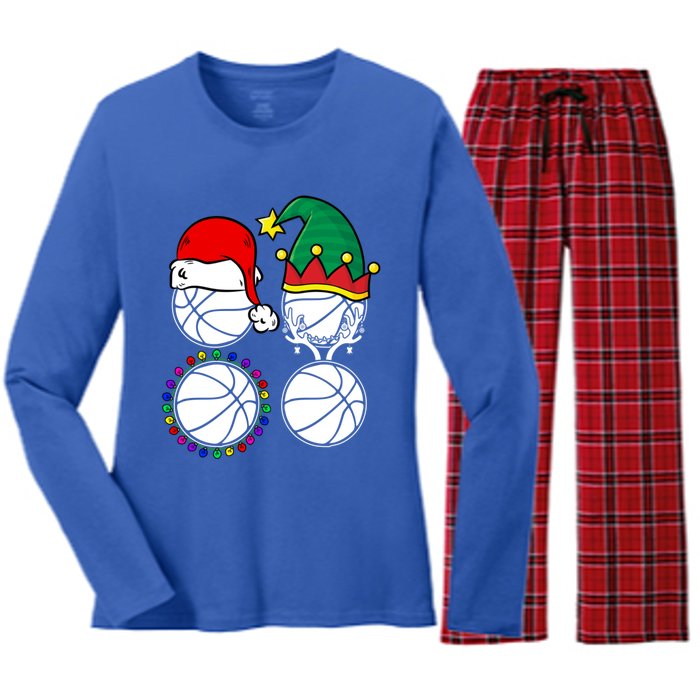 Basketball Player Christmas Cool Ugly Xmas Santa Reindeer Great Gift Women's Long Sleeve Flannel Pajama Set 