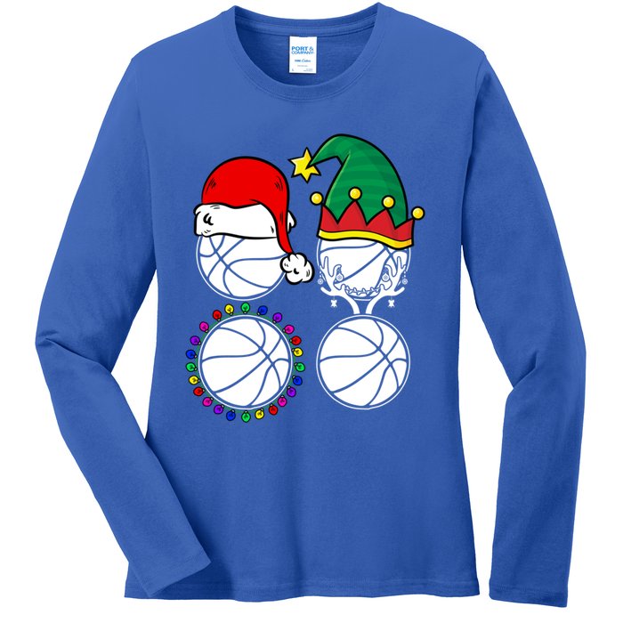 Basketball Player Christmas Cool Ugly Xmas Santa Reindeer Great Gift Ladies Long Sleeve Shirt