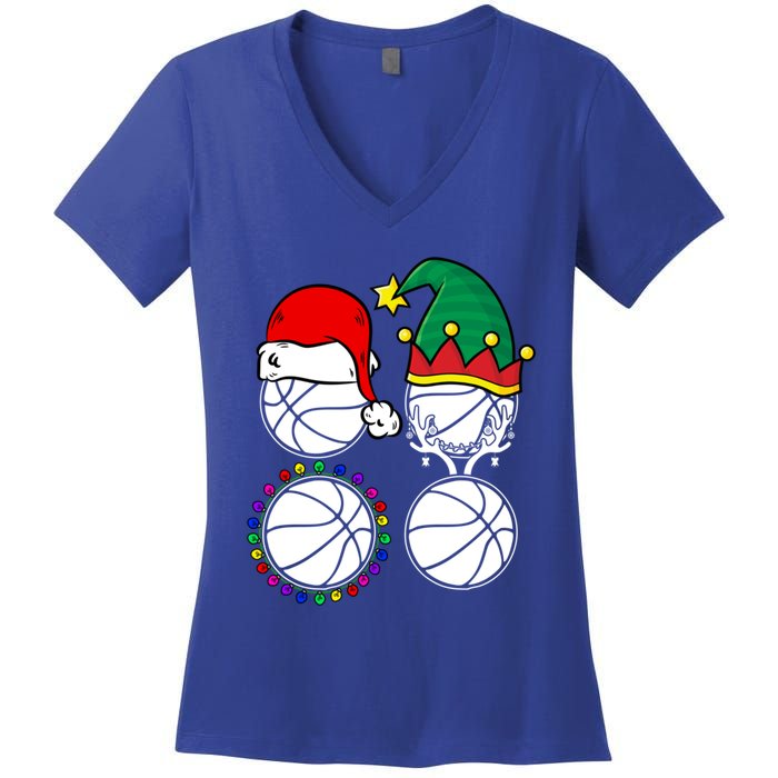 Basketball Player Christmas Cool Ugly Xmas Santa Reindeer Great Gift Women's V-Neck T-Shirt