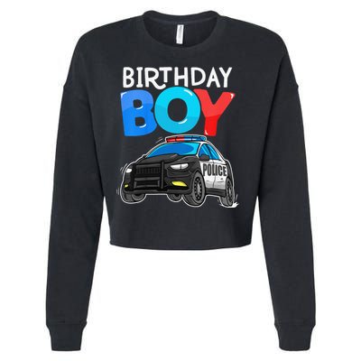 Birthday Police Car Policeman Theme Birthday Cropped Pullover Crew