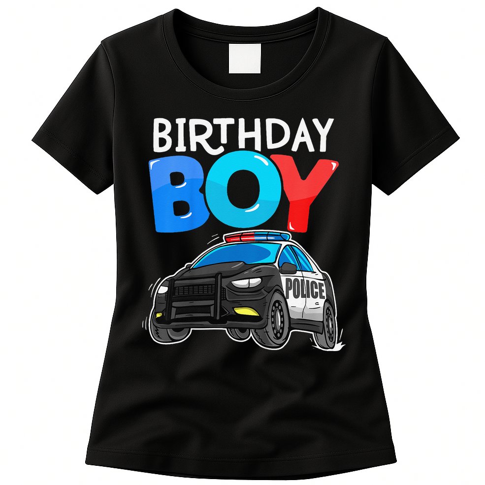 Birthday Police Car Policeman Theme Birthday Womens T-Shirt