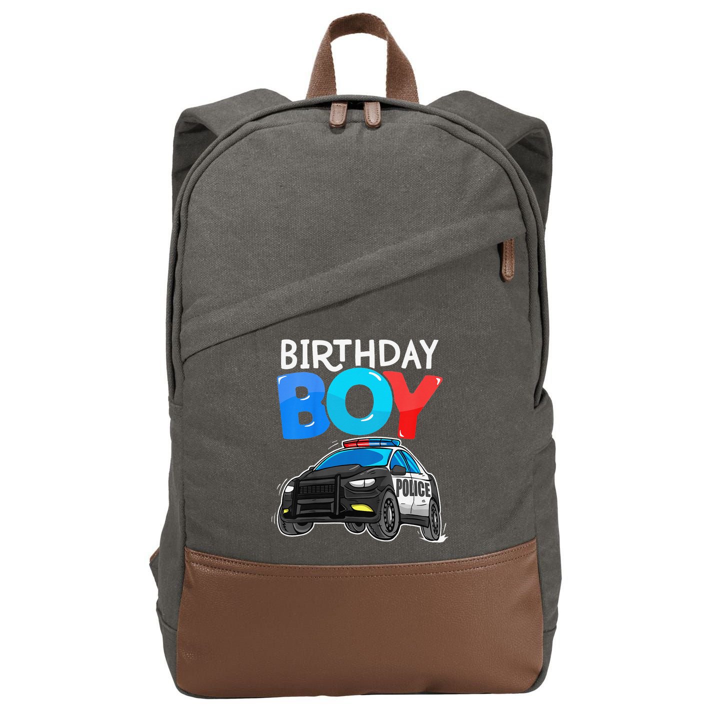 Birthday Police Car Policeman Theme Birthday Cotton Canvas Backpack