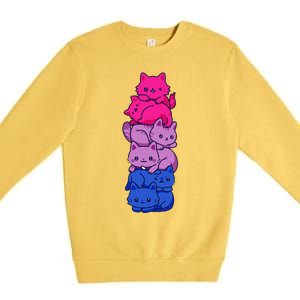 Bi Pride Cat LGBT Bisexual Flag Cute Kawaii Cats Pile Gift Premium Crewneck Sweatshirt