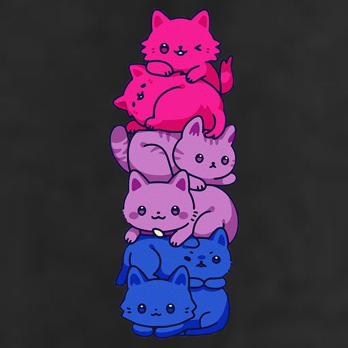 Bi Pride Cat LGBT Bisexual Flag Cute Kawaii Cats Pile Gift 7 Panel Mesh Trucker Snapback Hat