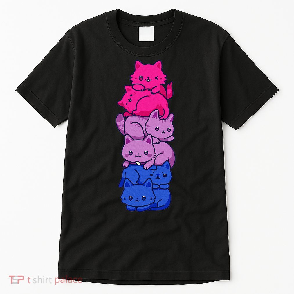 Bi Pride Cat LGBT Bisexual Flag Cute Kawaii Cats Pile Gift Tall T-Shirt