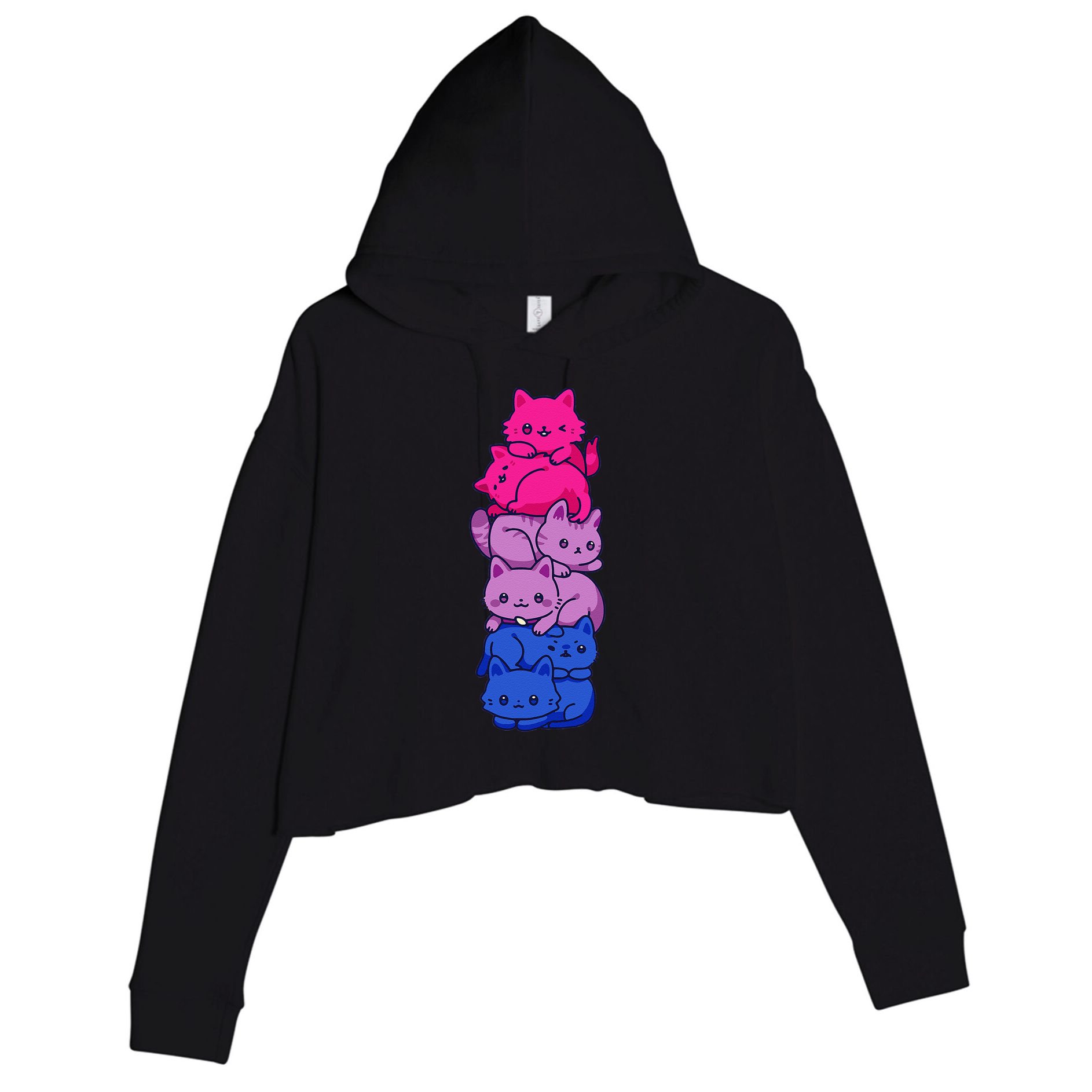 Bi Pride Cat LGBT Bisexual Flag Cute Kawaii Cats Pile Gift Crop Fleece Hoodie