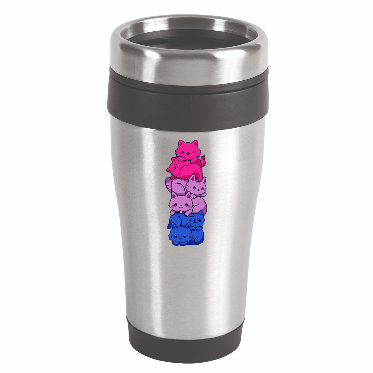 Bi Pride Cat LGBT Bisexual Flag Cute Kawaii Cats Pile Gift 16oz Travel Tumbler