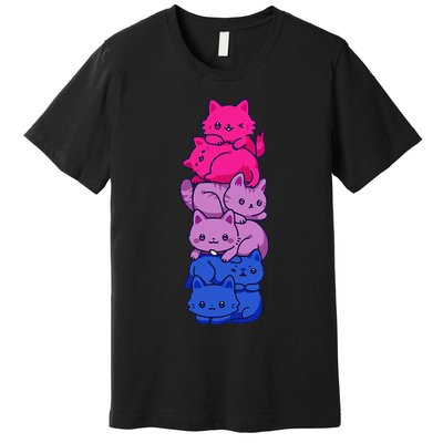 Bi Pride Cat LGBT Bisexual Flag Cute Kawaii Cats Pile Gift Premium T-Shirt