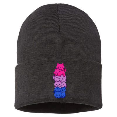 Bi Pride Cat LGBT Bisexual Flag Cute Kawaii Cats Pile Gift Sustainable Knit Beanie