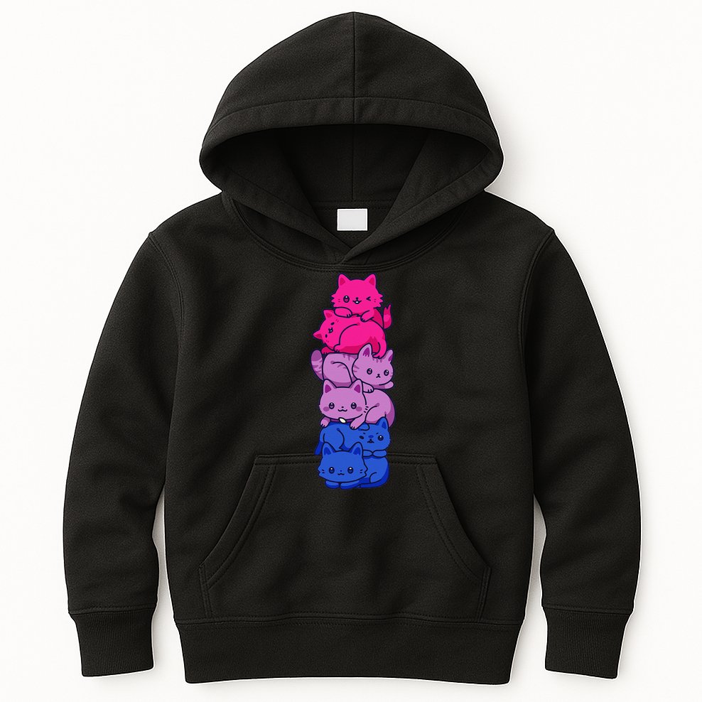 Bi Pride Cat LGBT Bisexual Flag Cute Kawaii Cats Pile Gift Kids Hoodie