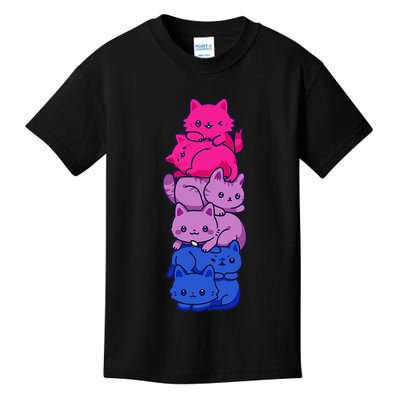 Bi Pride Cat LGBT Bisexual Flag Cute Kawaii Cats Pile Gift Kids T-Shirt