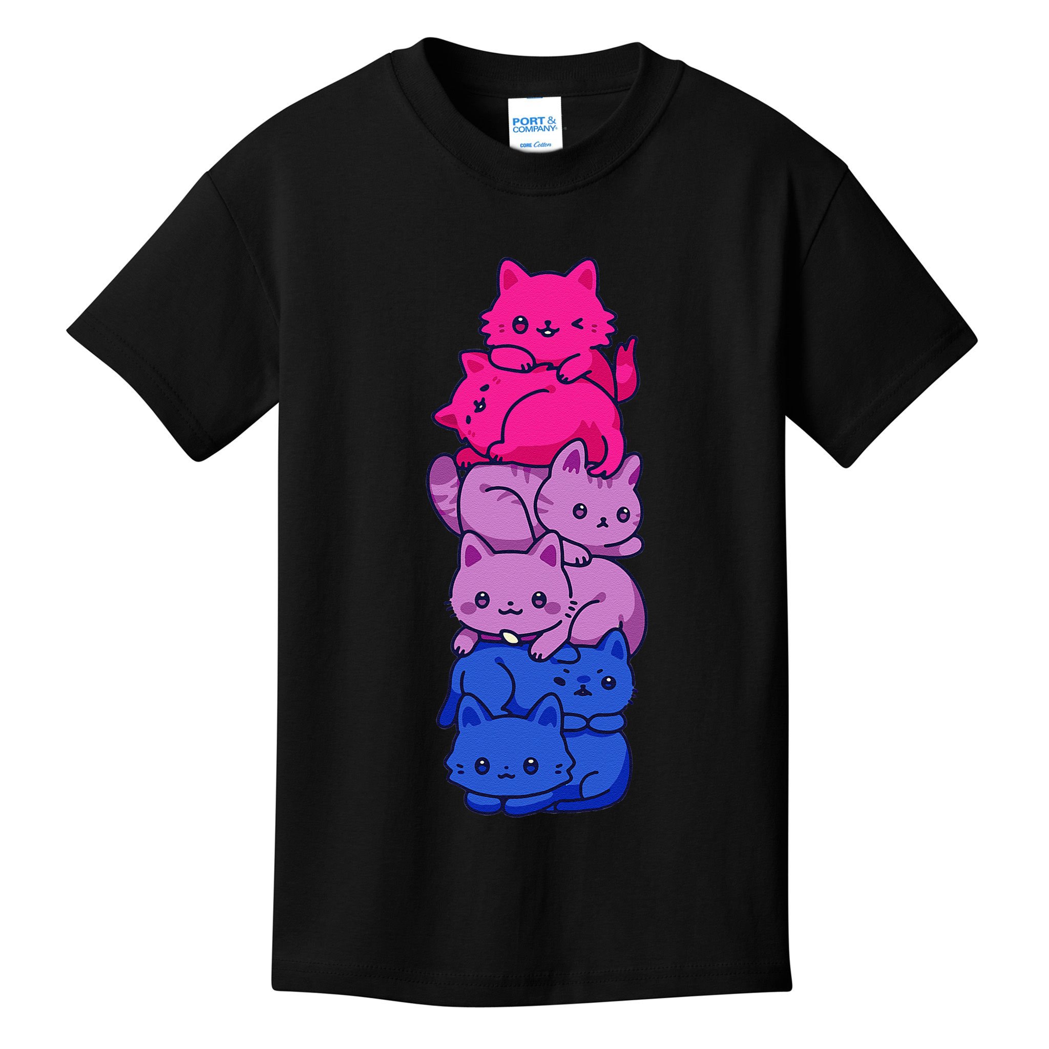 Bi Pride Cat LGBT Bisexual Flag Cute Kawaii Cats Pile Gift Kids T-Shirt