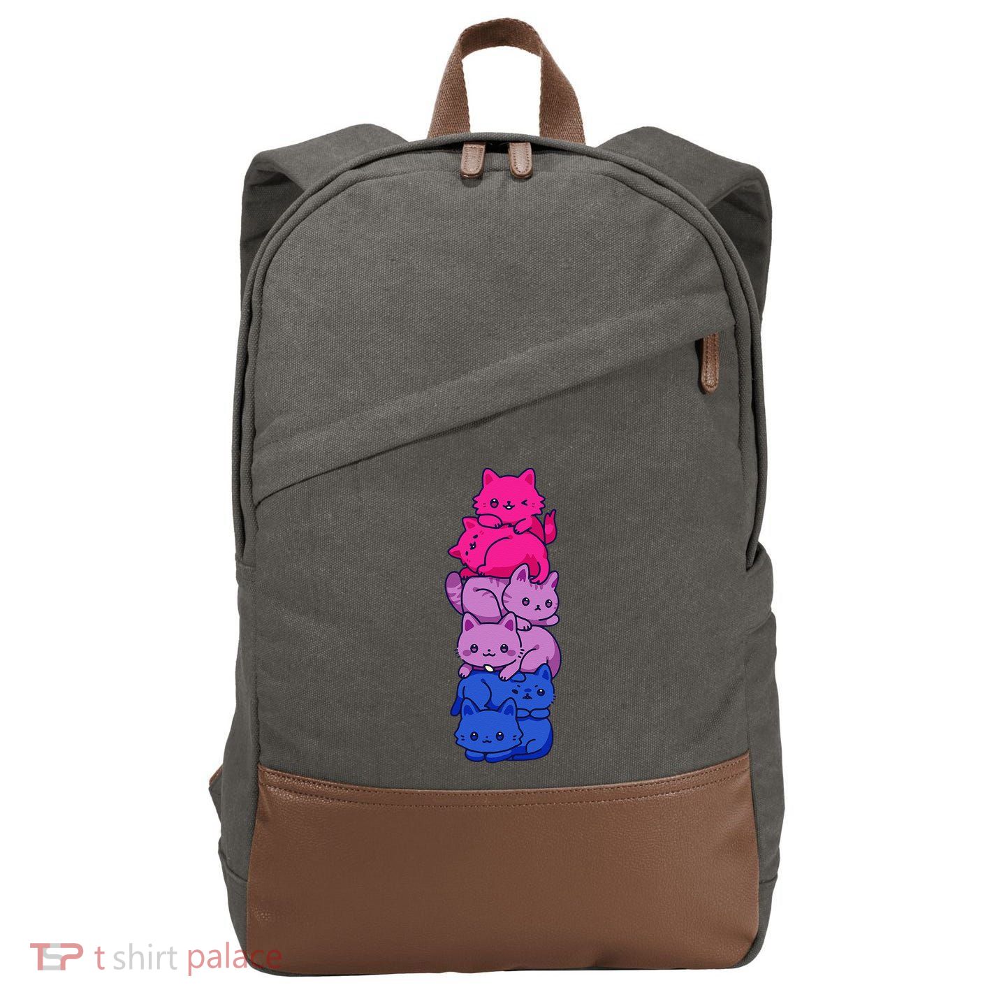 Bi Pride Cat LGBT Bisexual Flag Cute Kawaii Cats Pile Gift Cotton Canvas Backpack