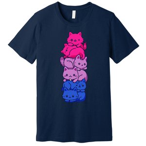 Bi Pride Cat LGBT Bisexual Flag Cute Kawaii Cats Pile Gift Premium T-Shirt