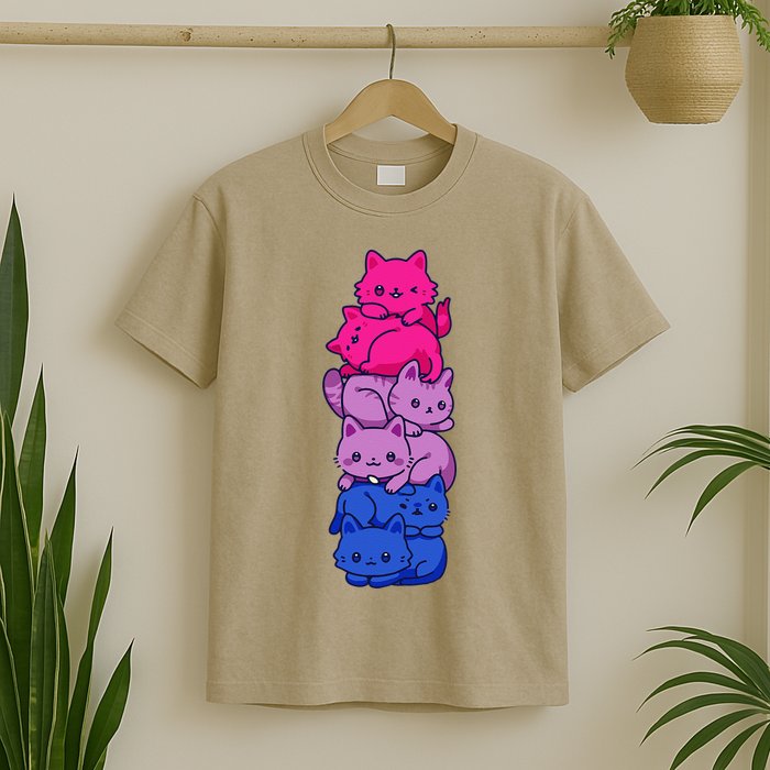 Bi Pride Cat LGBT Bisexual Flag Cute Kawaii Cats Pile Gift T-Shirt
