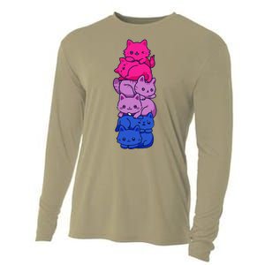 Bi Pride Cat LGBT Bisexual Flag Cute Kawaii Cats Pile Gift Cooling Performance Long Sleeve Crew