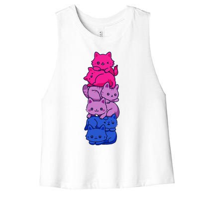 Bi Pride Cat LGBT Bisexual Flag Cute Kawaii Cats Pile Gift Women's Racerback Cropped Tank