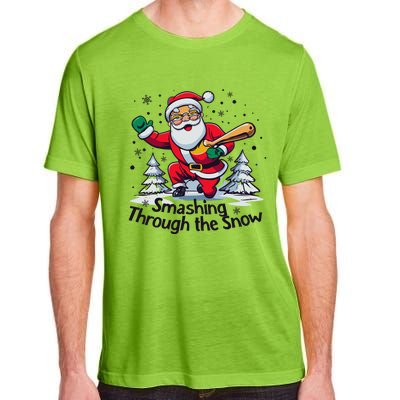 Baseball Player Christmas Santa Smashing Through The Snow Gift Adult ChromaSoft Performance T-Shirt