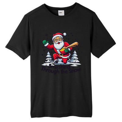 Baseball Player Christmas Santa Smashing Through The Snow Gift Tall Fusion ChromaSoft Performance T-Shirt