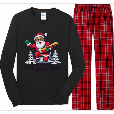 Baseball Player Christmas Santa Smashing Through The Snow Gift Long Sleeve Pajama Set