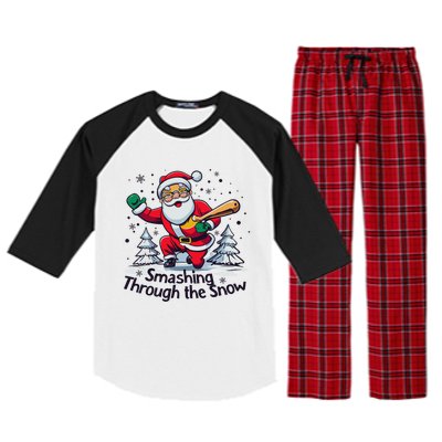 Baseball Player Christmas Santa Smashing Through The Snow Gift Raglan Sleeve Pajama Set