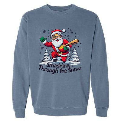 Baseball Player Christmas Santa Smashing Through The Snow Gift Garment-Dyed Sweatshirt