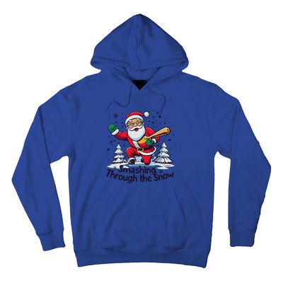 Baseball Player Christmas Santa Smashing Through The Snow Gift Hoodie