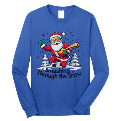 Baseball Player Christmas Santa Smashing Through The Snow Gift Long Sleeve Shirt