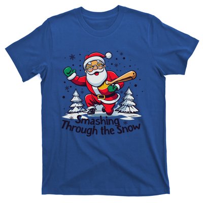 Baseball Player Christmas Santa Smashing Through The Snow Gift T-Shirt