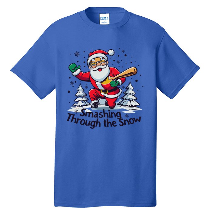 Baseball Player Christmas Santa Smashing Through The Snow Gift Tall T-Shirt